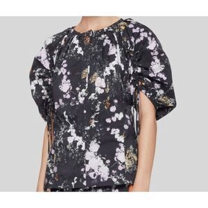 3.1 Phillip Lim Puffed Sleeve Floral Blouse Pintuck Detail Black Oversized Small